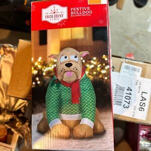 Holiday Time Christmas French Bulldog Inflatable 3.5 Ft Tall Self-Inflates